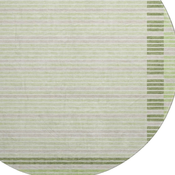 HomeRoots 8' X 8' Artichoke Green Striped Round Rug - Washable, UV-Protected, Stylish & Durable for Every Home 693447