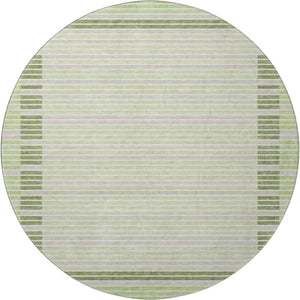 HomeRoots 8' X 8' Artichoke Green Striped Round Rug - Washable, UV-Protected, Stylish & Durable for Every Home 693447