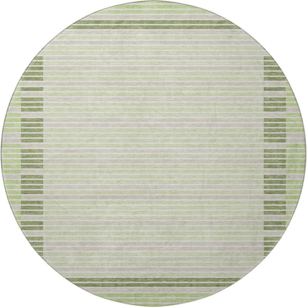 HomeRoots 8' X 8' Artichoke Green Striped Round Rug - Washable, UV-Protected, Stylish & Durable for Every Home 693447