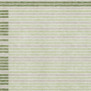 HomeRoots 8' Artichoke Green, Ivory & Gray Striped Washable Area Rug with UV Protection for High-Traffic Spaces 693448