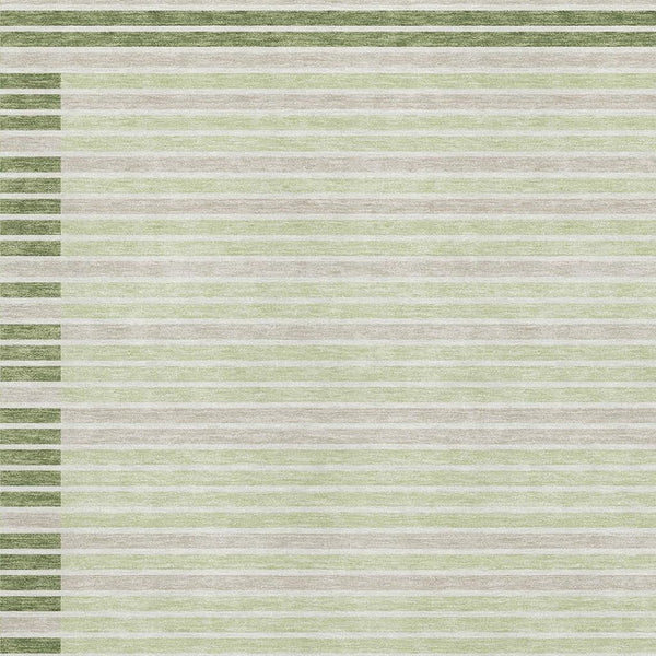 HomeRoots 8' Artichoke Green, Ivory & Gray Striped Washable Area Rug with UV Protection for High-Traffic Spaces 693448