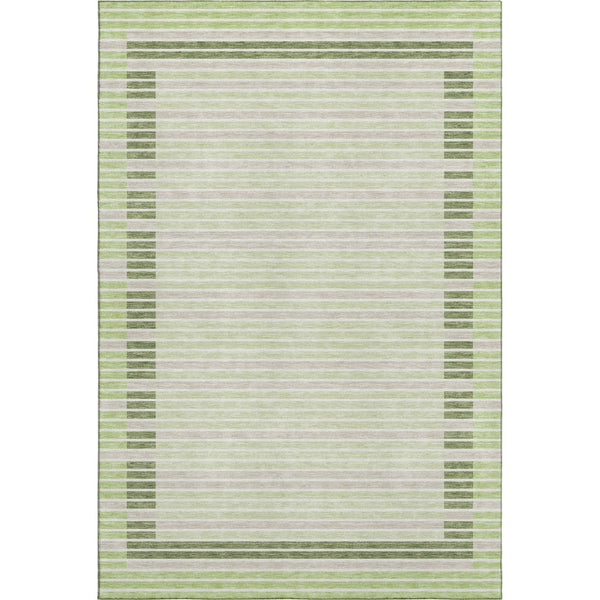 HomeRoots 9' X 12' Striped Artichoke Green, Ivory & Gray Washable Area Rug with UV Protection & Non-Slip Backing 693449