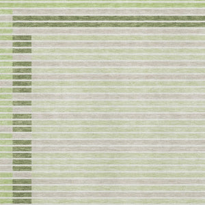 HomeRoots 9' X 12' Striped Artichoke Green, Ivory & Gray Washable Area Rug with UV Protection & Non-Slip Backing 693449