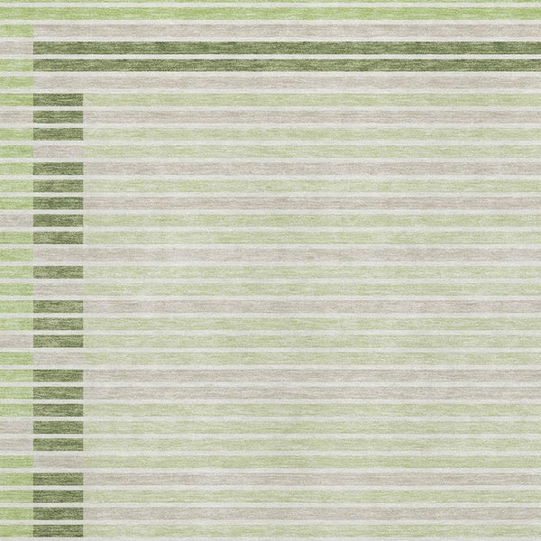 HomeRoots 9' X 12' Striped Artichoke Green, Ivory & Gray Washable Area Rug with UV Protection & Non-Slip Backing 693449