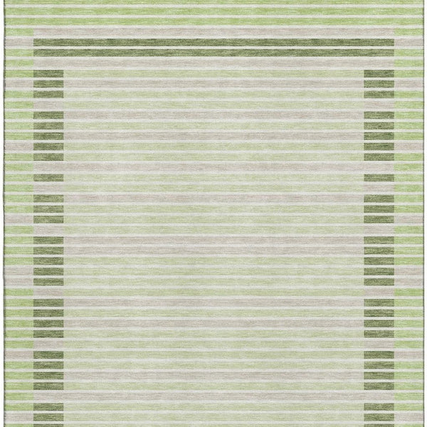HomeRoots 9' X 12' Striped Artichoke Green, Ivory & Gray Washable Area Rug with UV Protection & Non-Slip Backing 693449