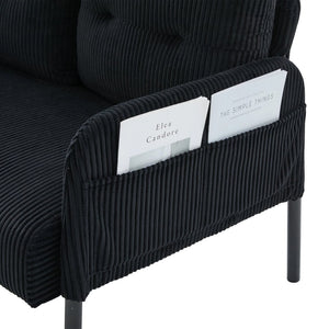 English Elm United We Win Corduroy Loveseat Plush Ergonomic Sofa with Spring Support Metal Legs Black W1568P410053
