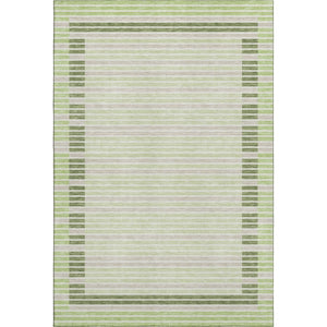 HomeRoots 10' X 14' Stylish Artichoke Green Striped Washable Area Rug with UV Protection for High-Traffic Homes 693450