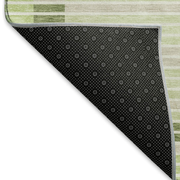 HomeRoots 10' X 14' Stylish Artichoke Green Striped Washable Area Rug with UV Protection for High-Traffic Homes 693450