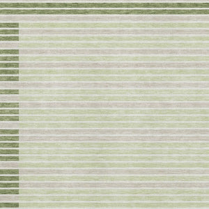 HomeRoots 10' X 14' Stylish Artichoke Green Striped Washable Area Rug with UV Protection for High-Traffic Homes 693450