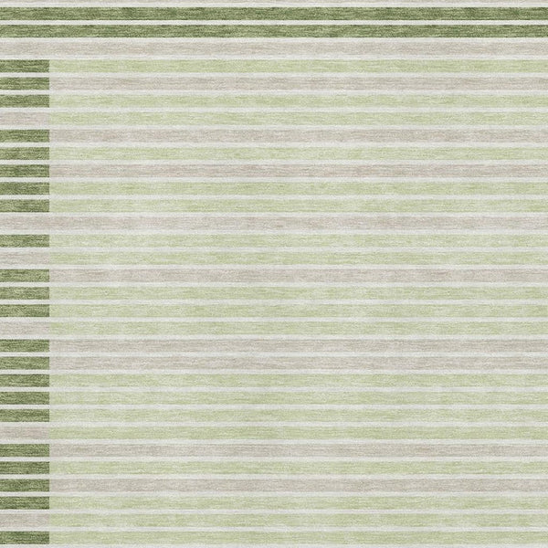 HomeRoots 10' X 14' Stylish Artichoke Green Striped Washable Area Rug with UV Protection for High-Traffic Homes 693450