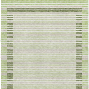 HomeRoots 10' X 14' Stylish Artichoke Green Striped Washable Area Rug with UV Protection for High-Traffic Homes 693450