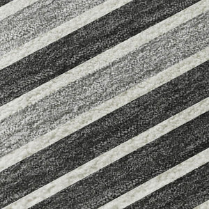 HomeRoots 5' X 8' Stylish Black, Gray & Silver Striped Washable Area Rug with UV Protection for Busy Homes 693452