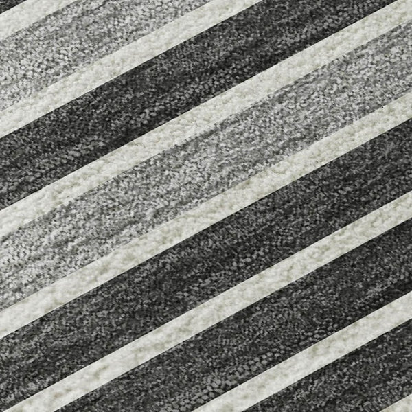 HomeRoots 5' X 8' Stylish Black, Gray & Silver Striped Washable Area Rug with UV Protection for Busy Homes 693452