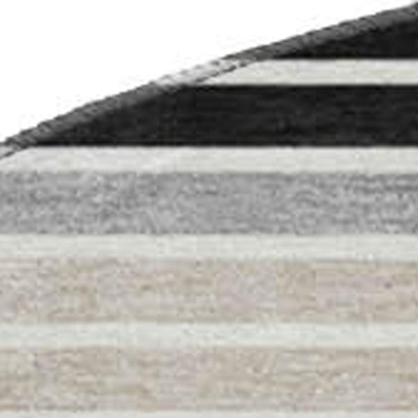 HomeRoots 8' X 8' Stylish Black, Gray, and Silver Striped Washable Round Rug with UV Protection for Durability 693453