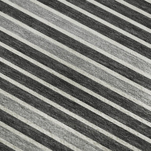 HomeRoots 8' Washable Striped Area Rug in Black, Gray & Silver – UV Protected, Stain Resistant & Non-Slip! 693454