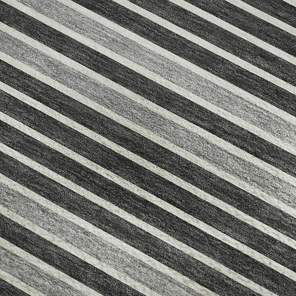 HomeRoots 8' Washable Striped Area Rug in Black, Gray & Silver – UV Protected, Stain Resistant & Non-Slip! 693454
