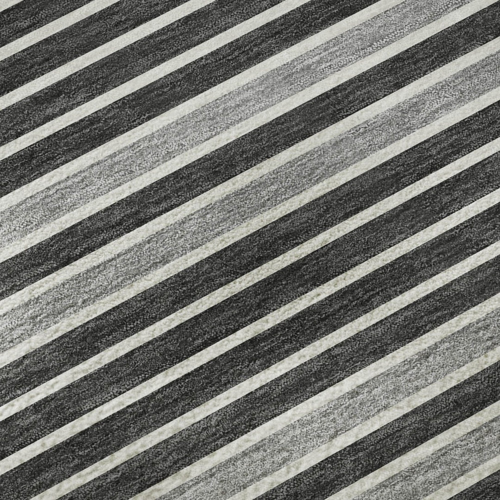 HomeRoots 9' X 12' Stylish Black Gray Silver Striped Washable Area Rug with UV Protection for Durability 693455