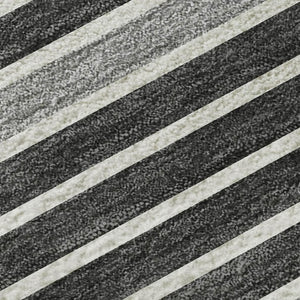 HomeRoots 9' X 12' Stylish Black Gray Silver Striped Washable Area Rug with UV Protection for Durability 693455