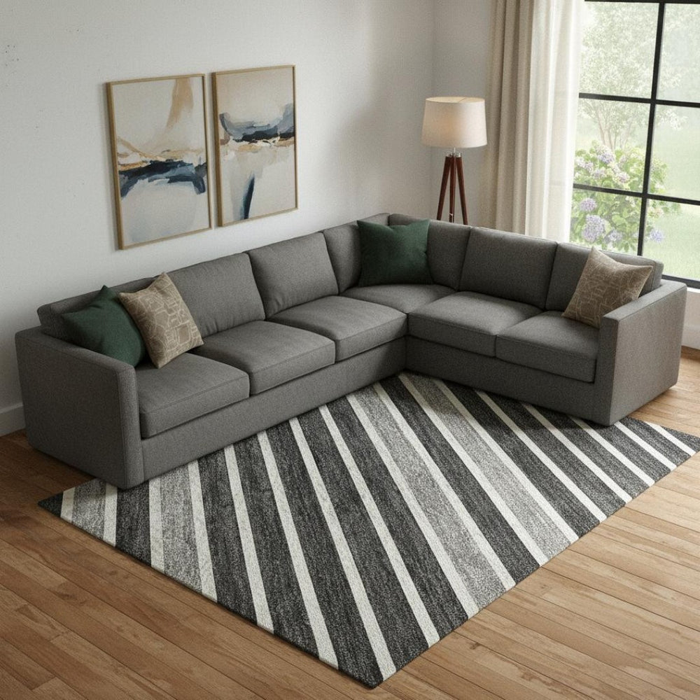 HomeRoots 10' X 14' Stylish Black, Gray & Silver Striped Washable Area Rug with UV Protection & Non-Slip Backing 693456