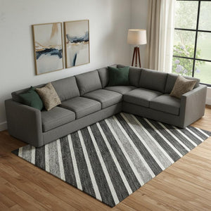 HomeRoots 10' X 14' Stylish Black, Gray & Silver Striped Washable Area Rug with UV Protection & Non-Slip Backing 693456
