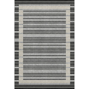 HomeRoots 10' X 14' Stylish Black, Gray & Silver Striped Washable Area Rug with UV Protection & Non-Slip Backing 693456