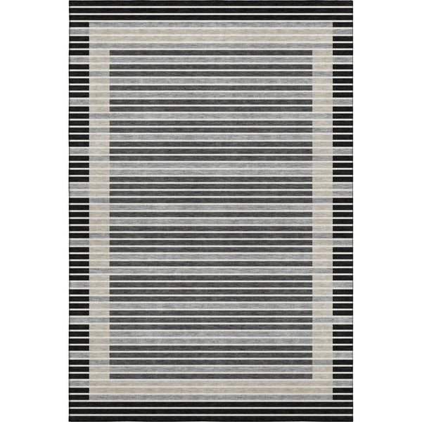 HomeRoots 10' X 14' Stylish Black, Gray & Silver Striped Washable Area Rug with UV Protection & Non-Slip Backing 693456