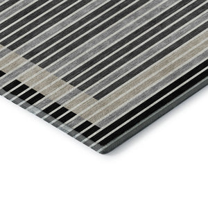HomeRoots 10' X 14' Stylish Black, Gray & Silver Striped Washable Area Rug with UV Protection & Non-Slip Backing 693456