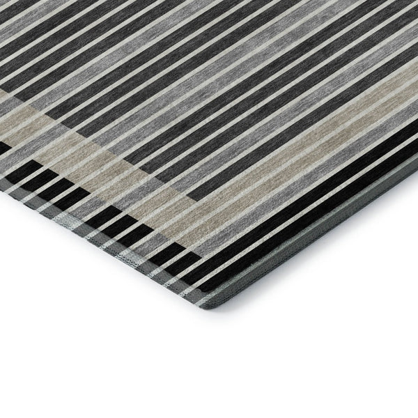 HomeRoots 10' X 14' Stylish Black, Gray & Silver Striped Washable Area Rug with UV Protection & Non-Slip Backing 693456