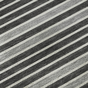 HomeRoots 10' X 14' Stylish Black, Gray & Silver Striped Washable Area Rug with UV Protection & Non-Slip Backing 693456