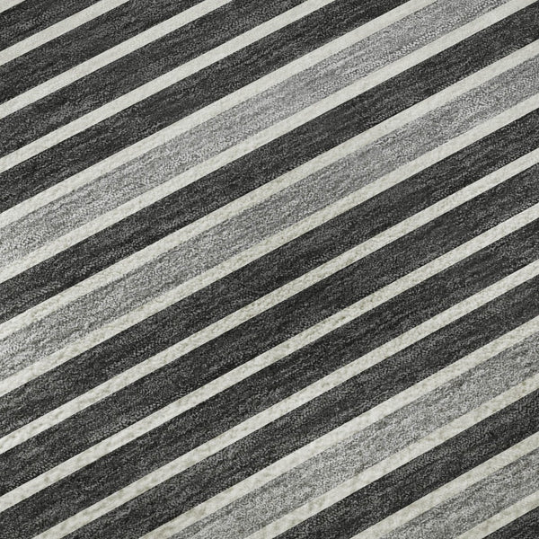 HomeRoots 10' X 14' Stylish Black, Gray & Silver Striped Washable Area Rug with UV Protection & Non-Slip Backing 693456