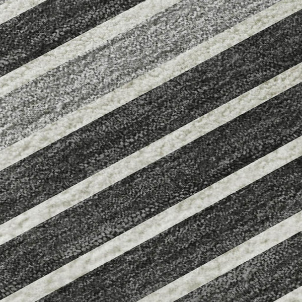HomeRoots 10' X 14' Stylish Black, Gray & Silver Striped Washable Area Rug with UV Protection & Non-Slip Backing 693456