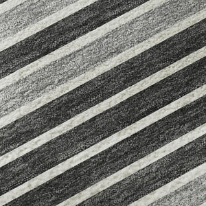 HomeRoots 10' X 14' Stylish Black, Gray & Silver Striped Washable Area Rug with UV Protection & Non-Slip Backing 693456
