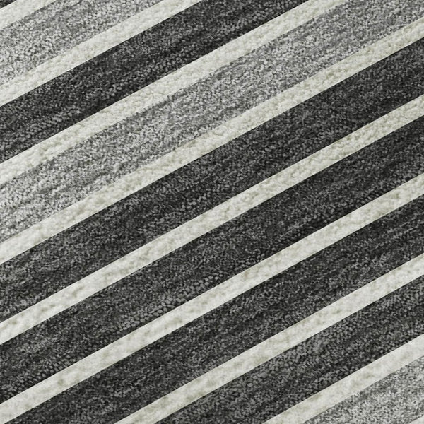 HomeRoots 10' X 14' Stylish Black, Gray & Silver Striped Washable Area Rug with UV Protection & Non-Slip Backing 693456