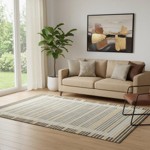HomeRoots 5' X 8' Stylish Washable Area Rug in Brown, Gold & Silver - UV Protected, Stain Resistant & Durable 693458