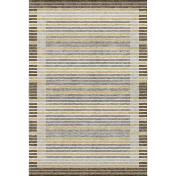 HomeRoots 5' X 8' Stylish Washable Area Rug in Brown, Gold & Silver - UV Protected, Stain Resistant & Durable 693458
