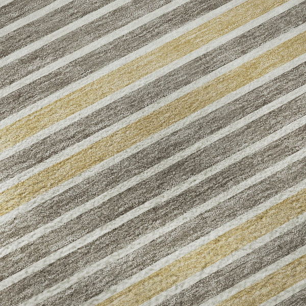 HomeRoots 8' Round Washable Area Rug in Brown, Gold & Silver Stripes - UV Protection & Non-Slip Backing! 693459