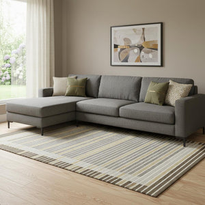 HomeRoots 8' Stylish Brown Gold & Silver Striped Washable Area Rug with UV Protection for Modern Homes 693460