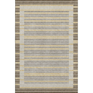 HomeRoots 8' Stylish Brown Gold & Silver Striped Washable Area Rug with UV Protection for Modern Homes 693460