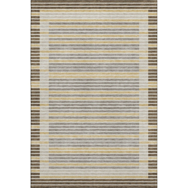 HomeRoots 8' Stylish Brown Gold & Silver Striped Washable Area Rug with UV Protection for Modern Homes 693460