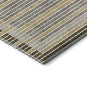 HomeRoots 8' Stylish Brown Gold & Silver Striped Washable Area Rug with UV Protection for Modern Homes 693460