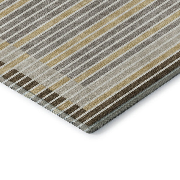 HomeRoots 8' Stylish Brown Gold & Silver Striped Washable Area Rug with UV Protection for Modern Homes 693460