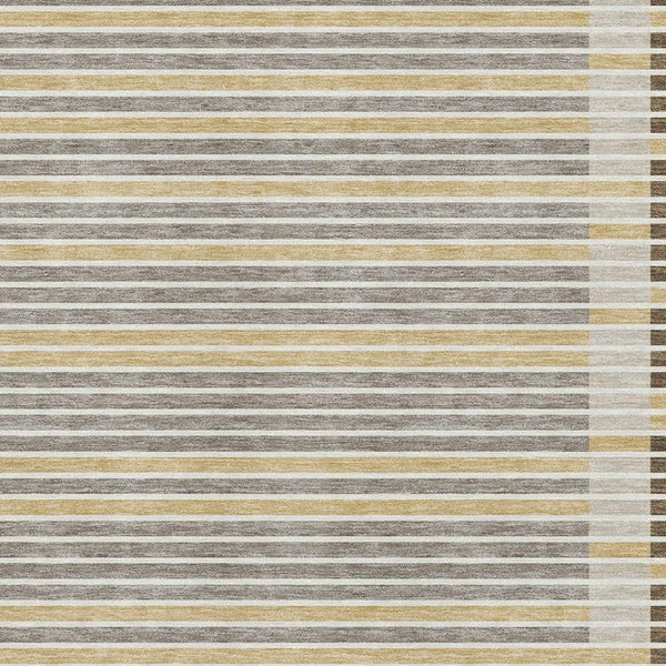 HomeRoots 8' Stylish Brown Gold & Silver Striped Washable Area Rug with UV Protection for Modern Homes 693460