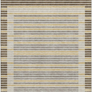 HomeRoots 8' Stylish Brown Gold & Silver Striped Washable Area Rug with UV Protection for Modern Homes 693460