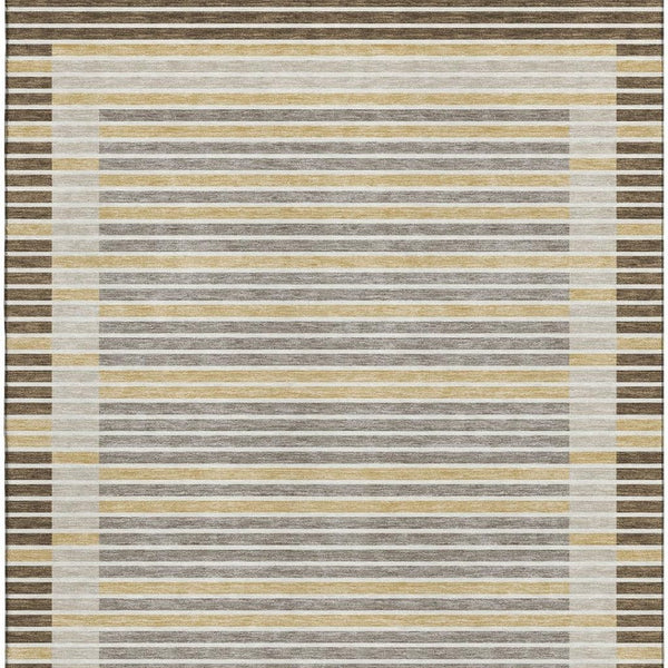 HomeRoots 8' Stylish Brown Gold & Silver Striped Washable Area Rug with UV Protection for Modern Homes 693460