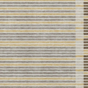 HomeRoots 9' X 12' Stylish Brown, Gold & Silver Striped Area Rug - Washable, UV Protected, & Durable for Homes 693461