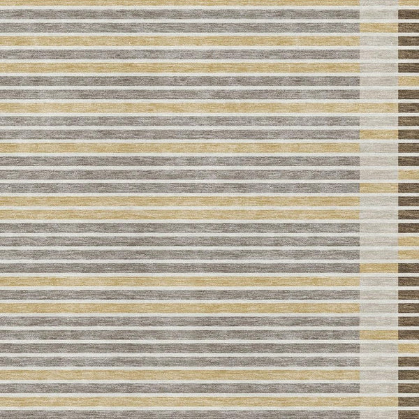 HomeRoots 9' X 12' Stylish Brown, Gold & Silver Striped Area Rug - Washable, UV Protected, & Durable for Homes 693461
