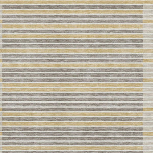 HomeRoots 10' Striped Washable Area Rug in Brown, Gold & Silver - UV Protected, Stain-Resistant, Non-Slip Design 693462