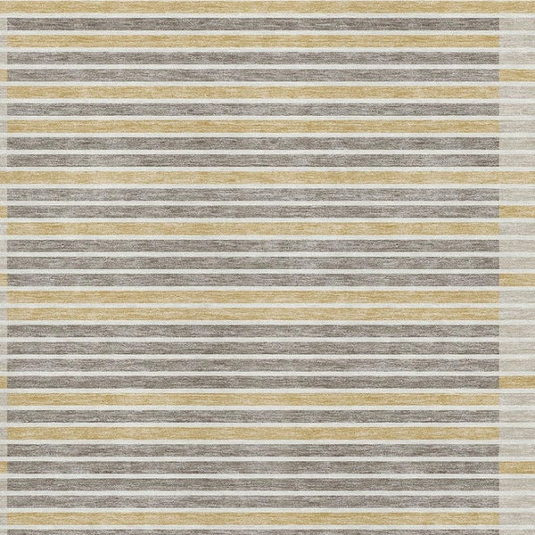 HomeRoots 10' Striped Washable Area Rug in Brown, Gold & Silver - UV Protected, Stain-Resistant, Non-Slip Design 693462