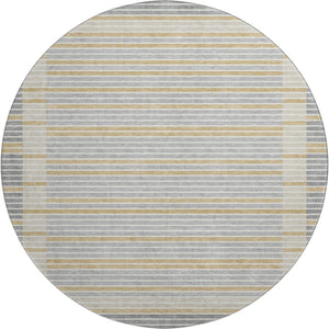 HomeRoots 8' Round Washable Rug in Gray, Gold & Silver Stripes - UV Protection & Stain-Resistant for Homes 693465