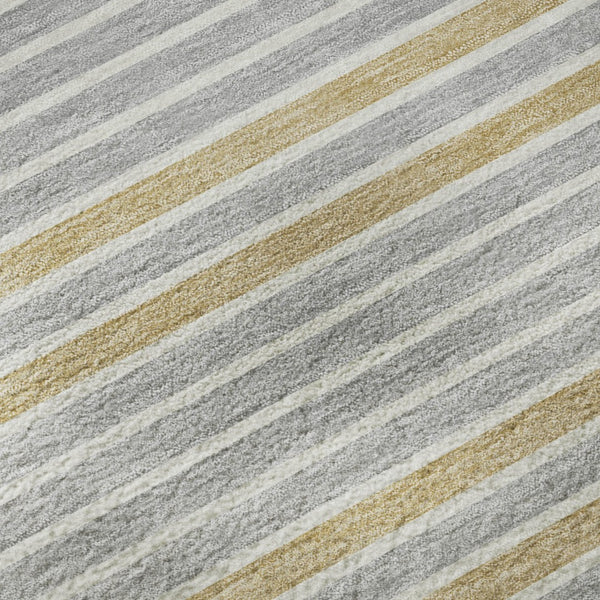 HomeRoots 8' Round Washable Rug in Gray, Gold & Silver Stripes - UV Protection & Stain-Resistant for Homes 693465